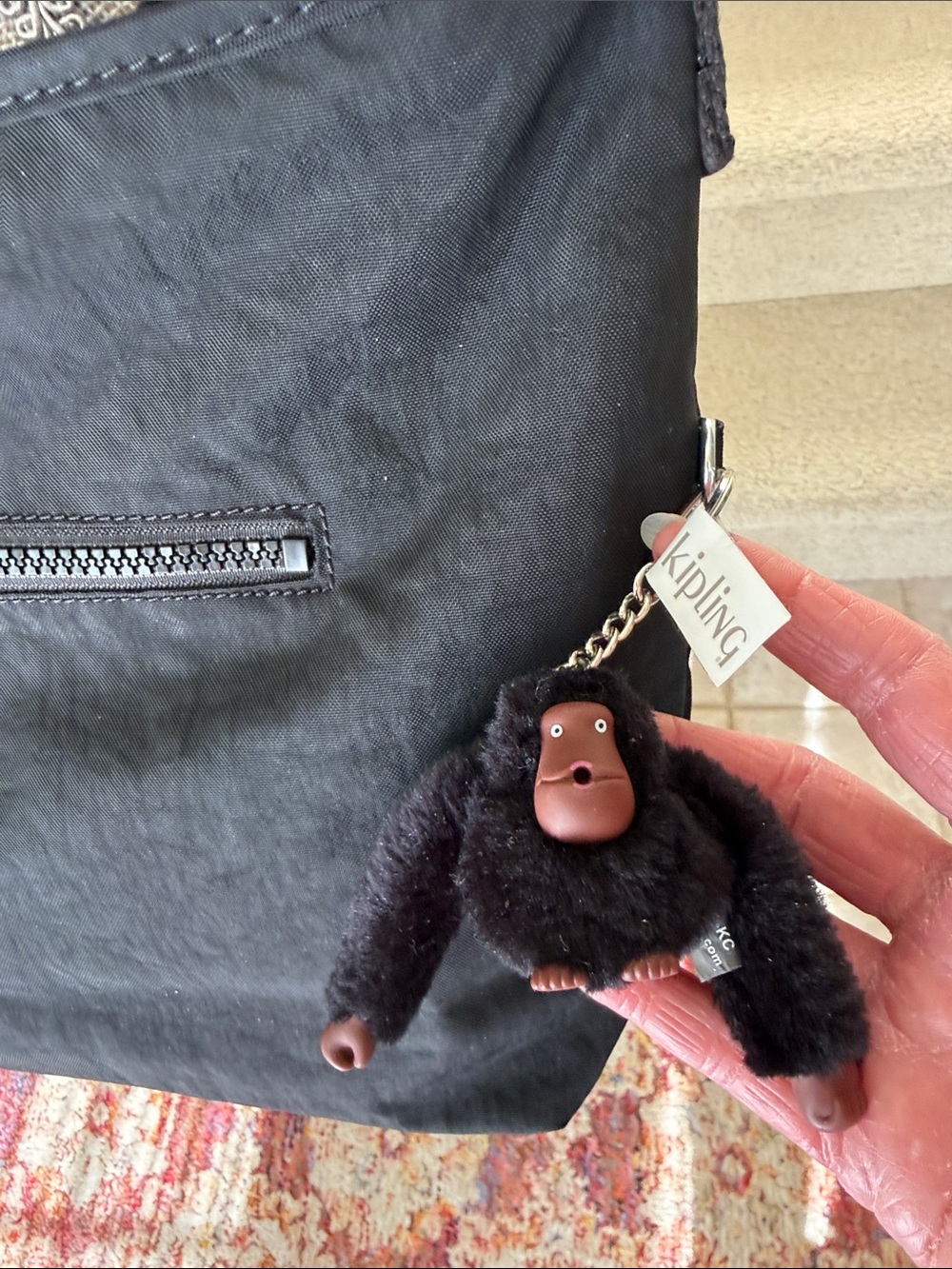 New Kipling Belammie Black Nylon Crossbody or handle Bag with Monkey Keychain. - Picture 8 of 14